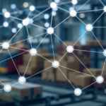 Abstract digital network illustrating cloud computing, cybersecurity, and connected business systems.