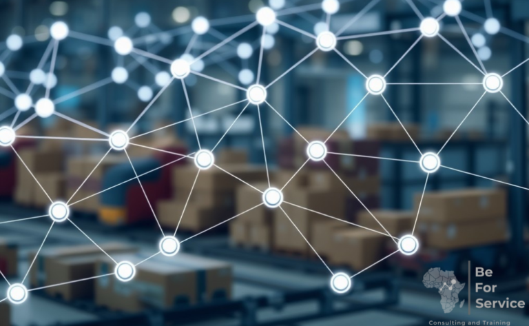 Abstract digital network illustrating cloud computing, cybersecurity, and connected business systems.